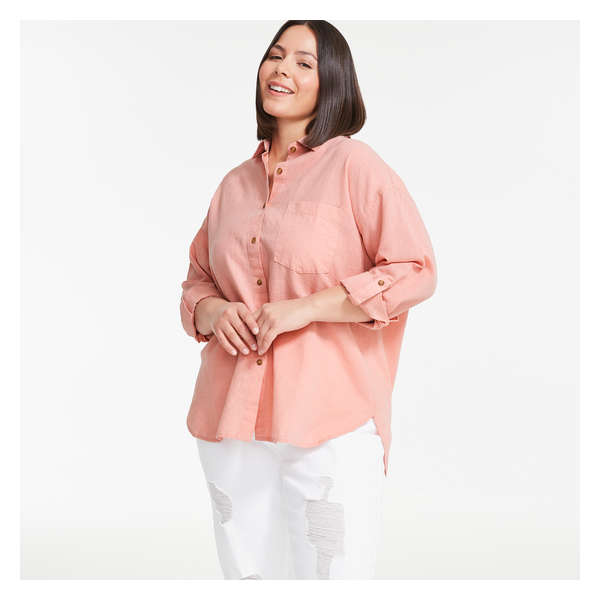 Women+ Linen-Blend Shirt - Dusty Pink